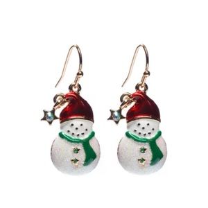 Snowman drop Earring Christmas silver enamel sparkle